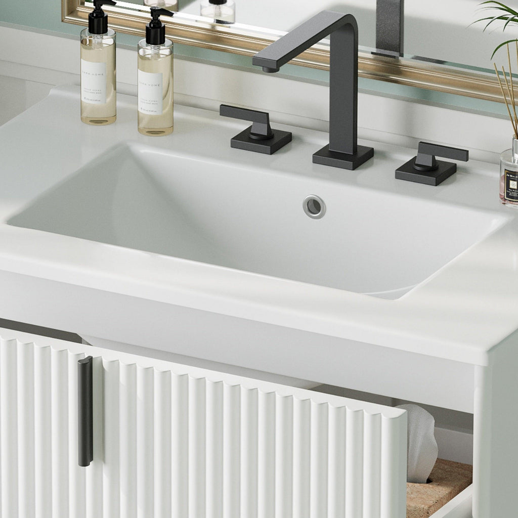 White Bathroom Vanity with Ceramic Sink - 30 Inch Design.