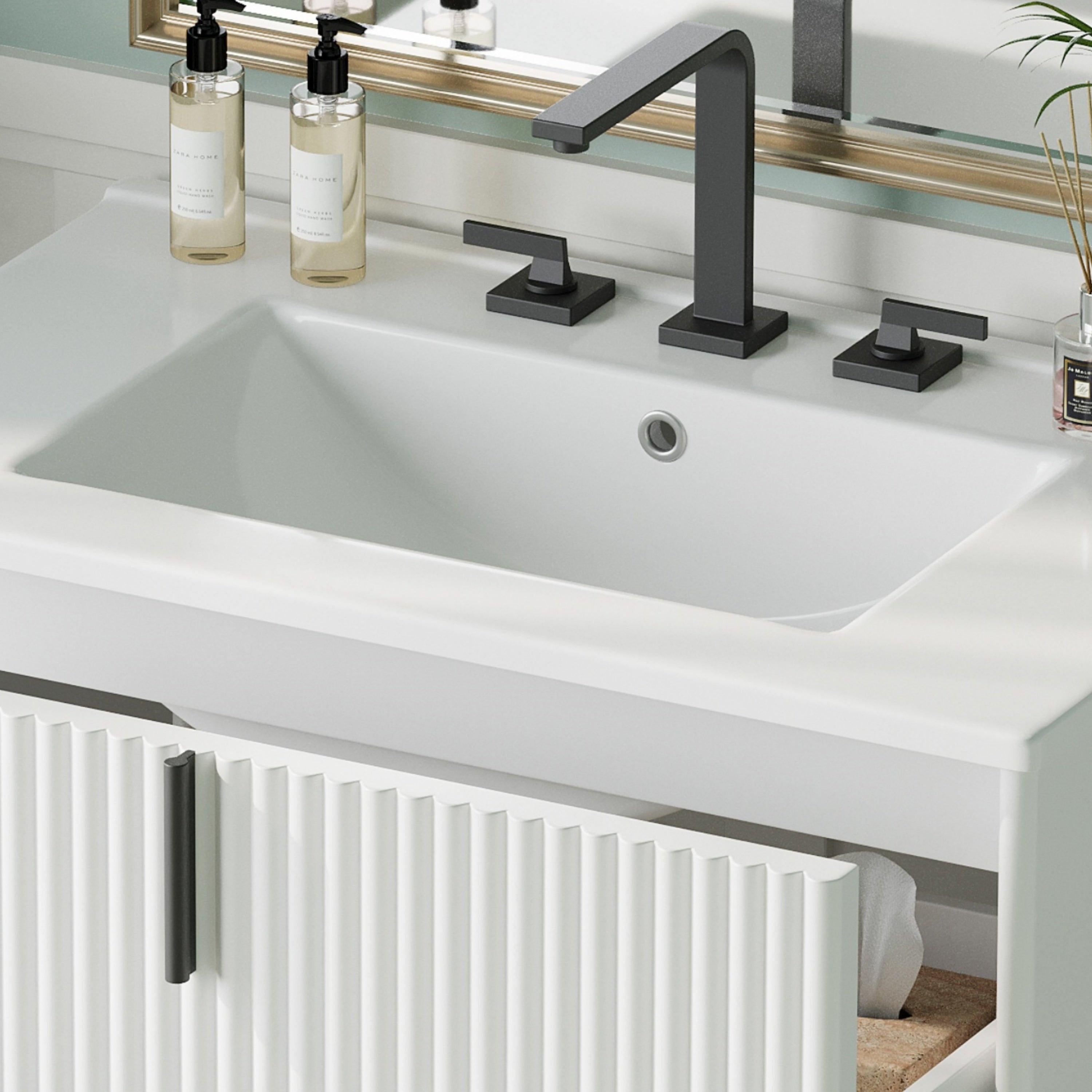 White Bathroom Vanity with Ceramic Sink - 30 Inch Design.