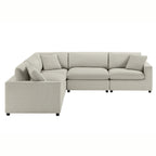 Cassandra Modular 5-Piece Sectional in Beige with Polyester Upholstery and Solid Wood Legs.