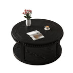 31.5 Inch Solid Wood Round Coffee Table for Living Room,2-Tier Rustic Wood Desktop with Storage Shelf Modern Design Home Furniture (Black)