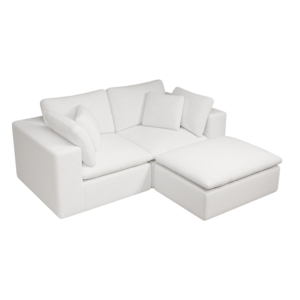 Modular Sectional Sofa - Plush Corduroy Fabric White.