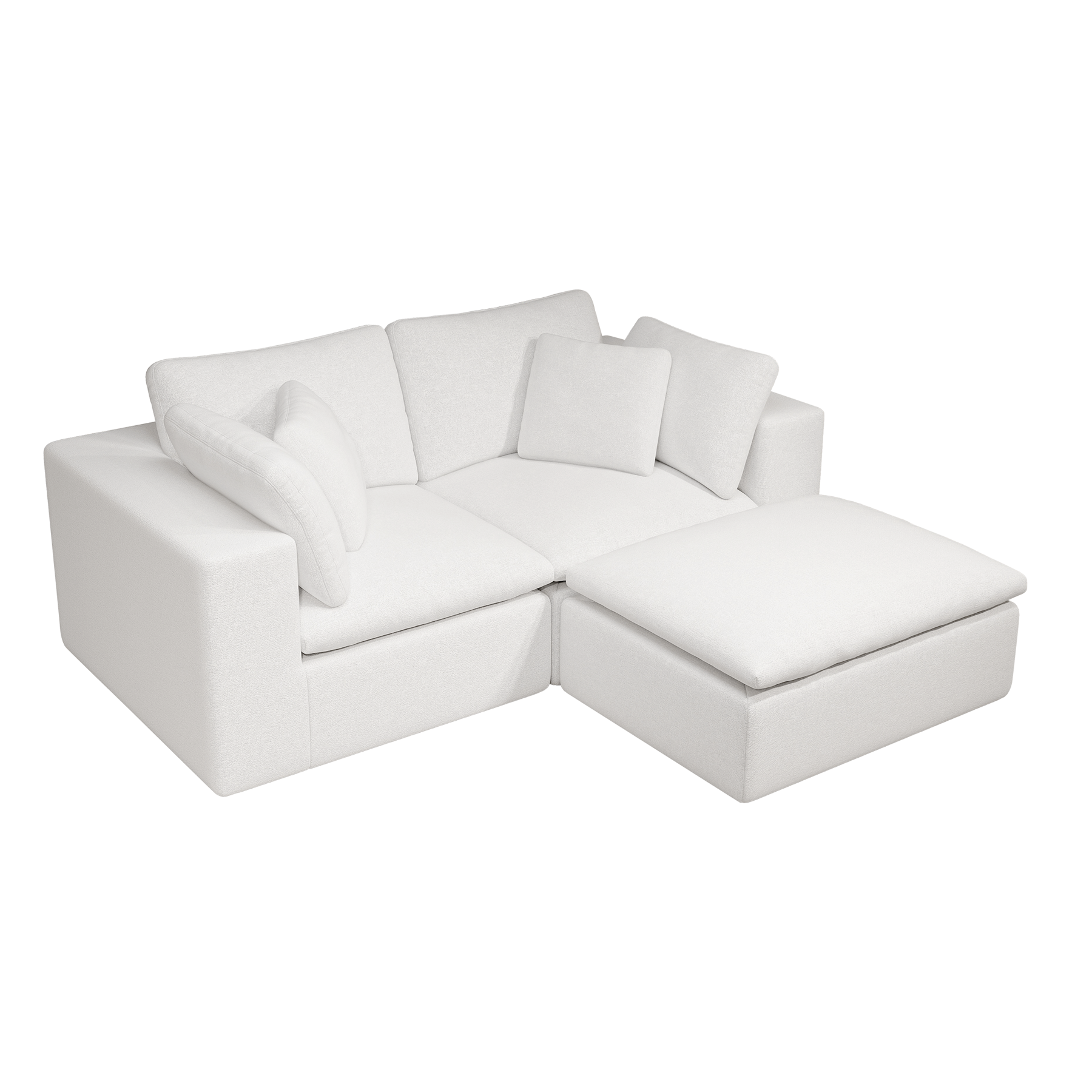 Modular Sectional Sofa - Plush Corduroy Fabric White.