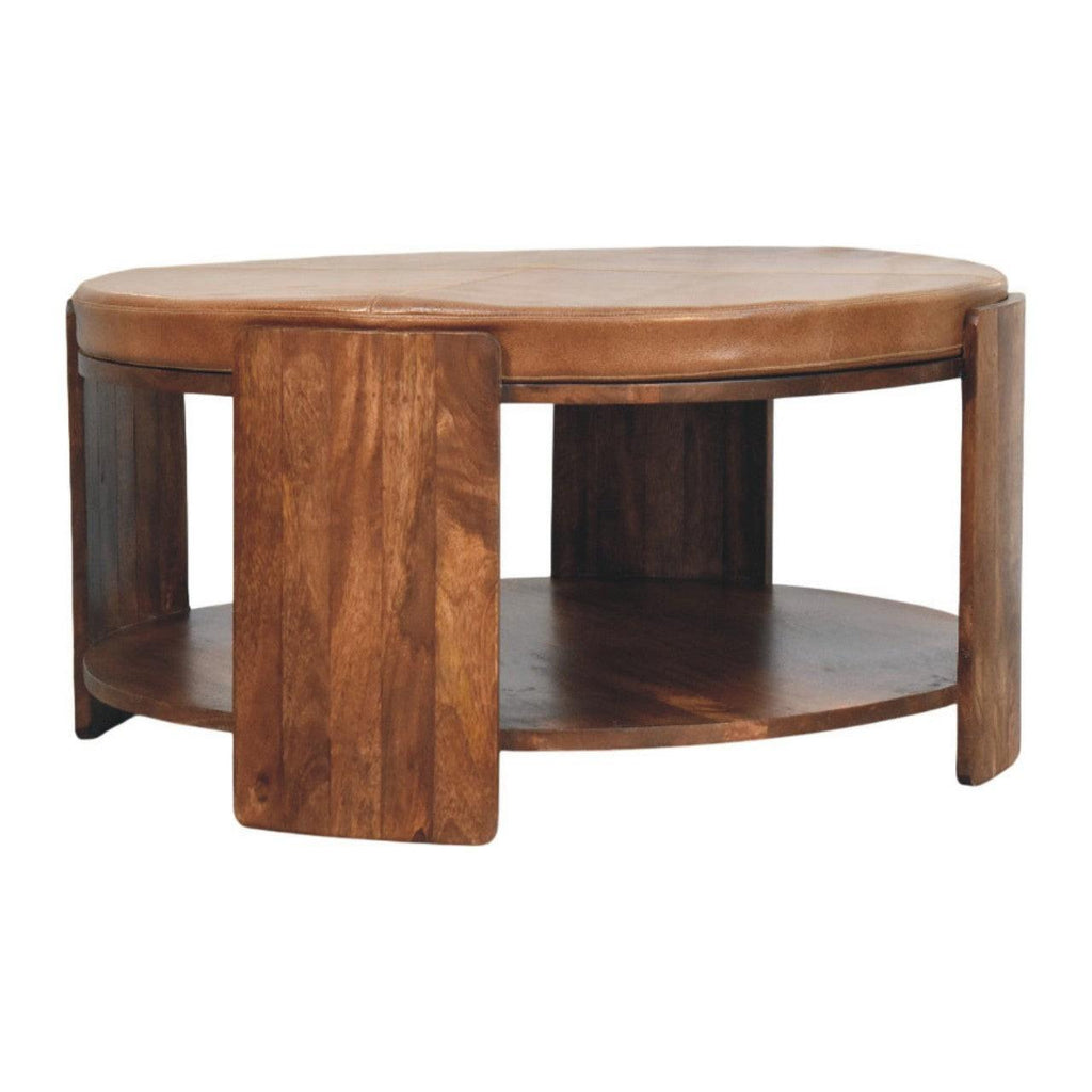 Savoy Leather Coffee Table - Solid Wood Design.