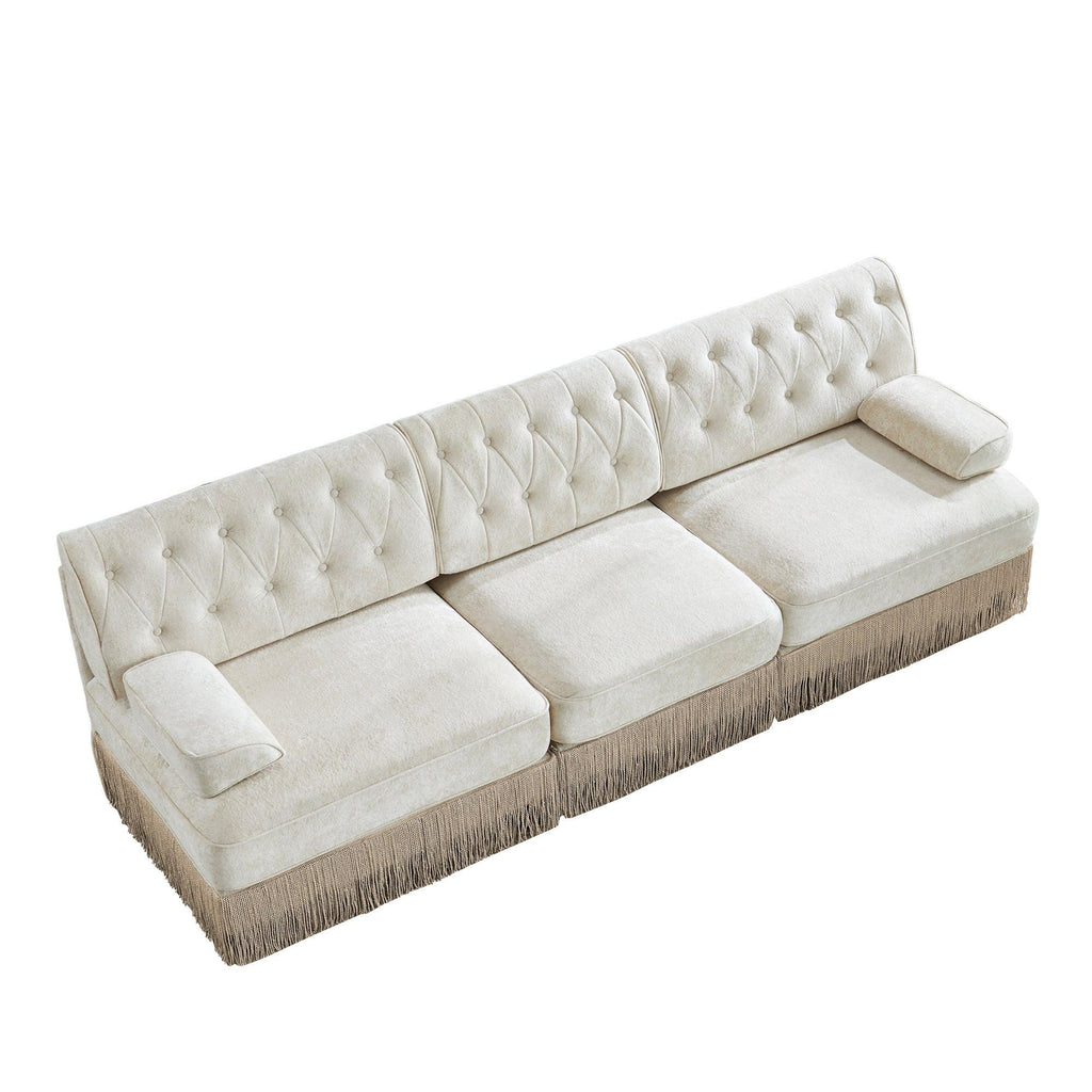 Pet-Friendly Velvet Sofa with Tassel Skirt Design.