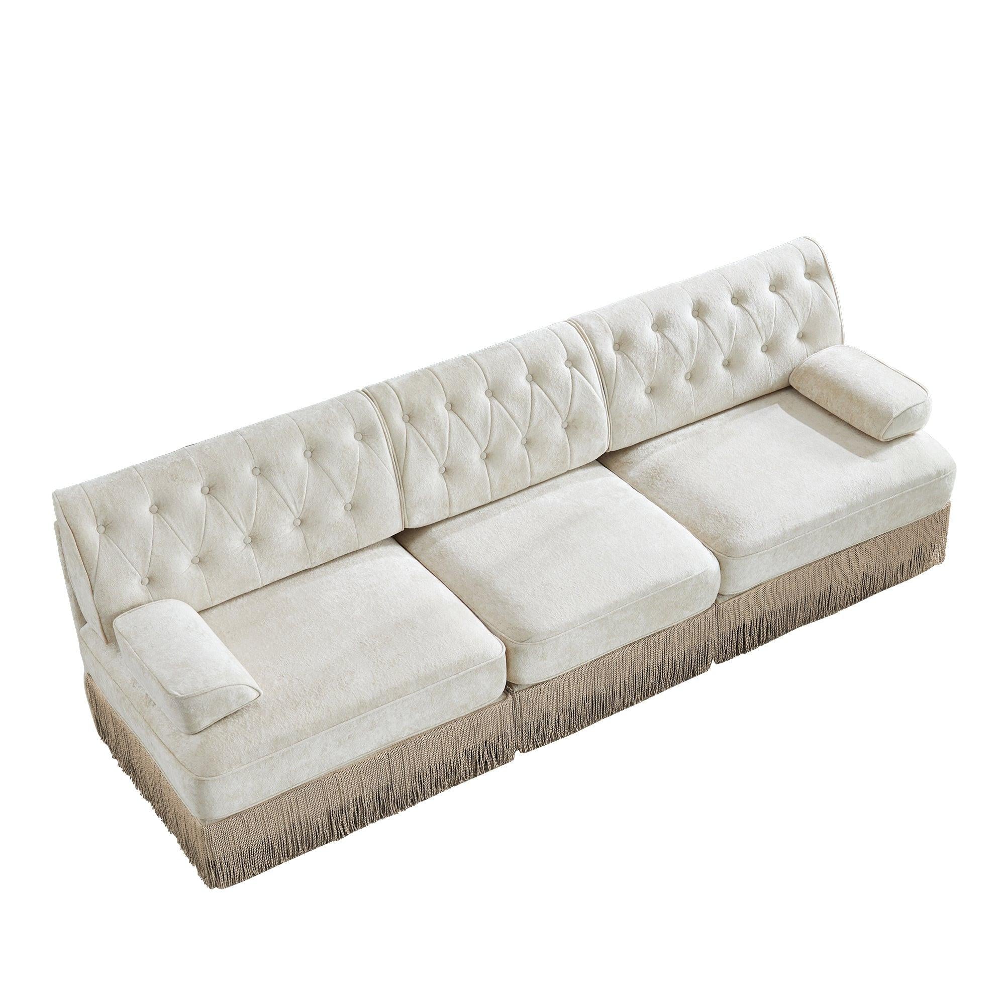 Pet-Friendly Velvet Sofa with Tassel Skirt Design.