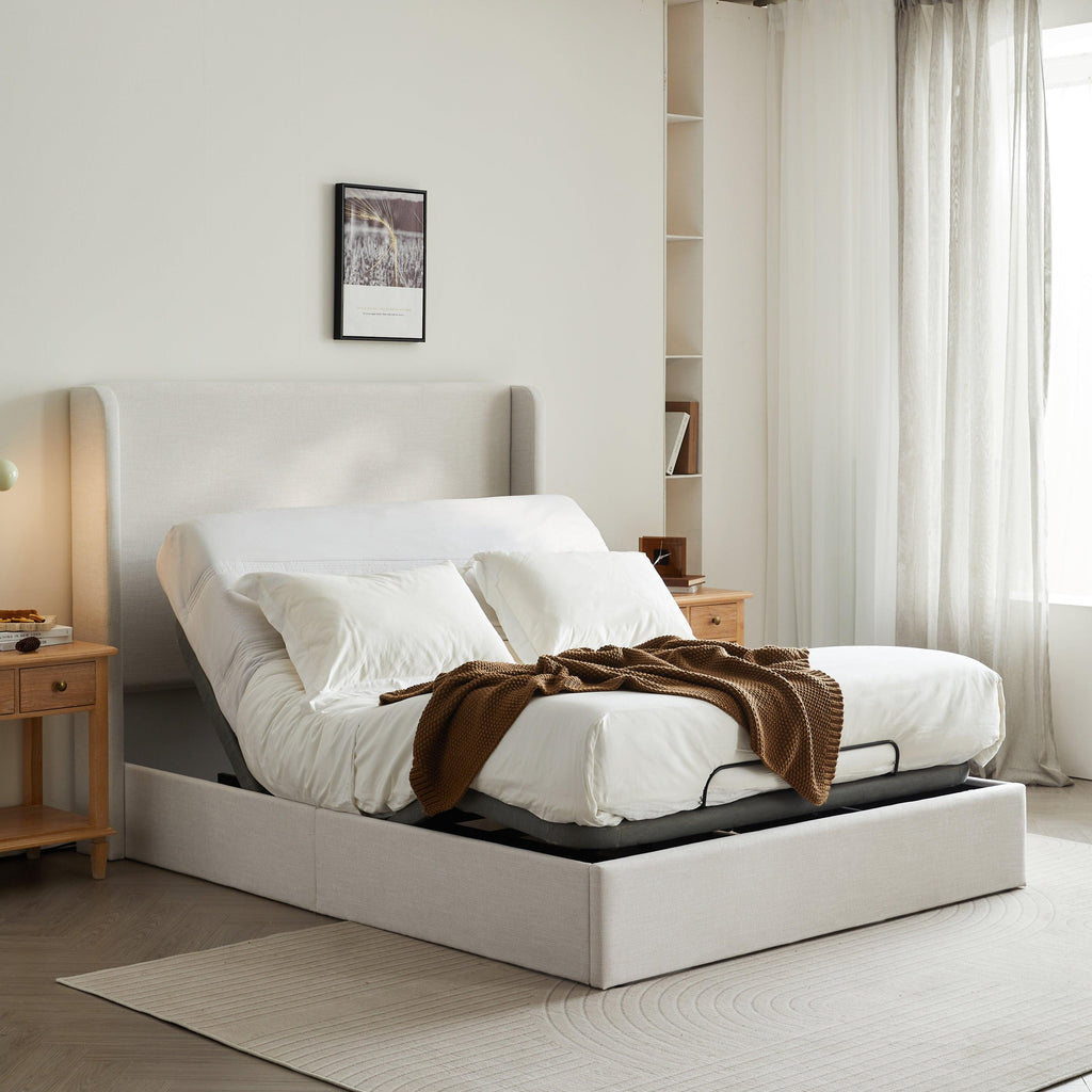 Caron Adjustable Wingback Bed Bundle Set - Queen Size.