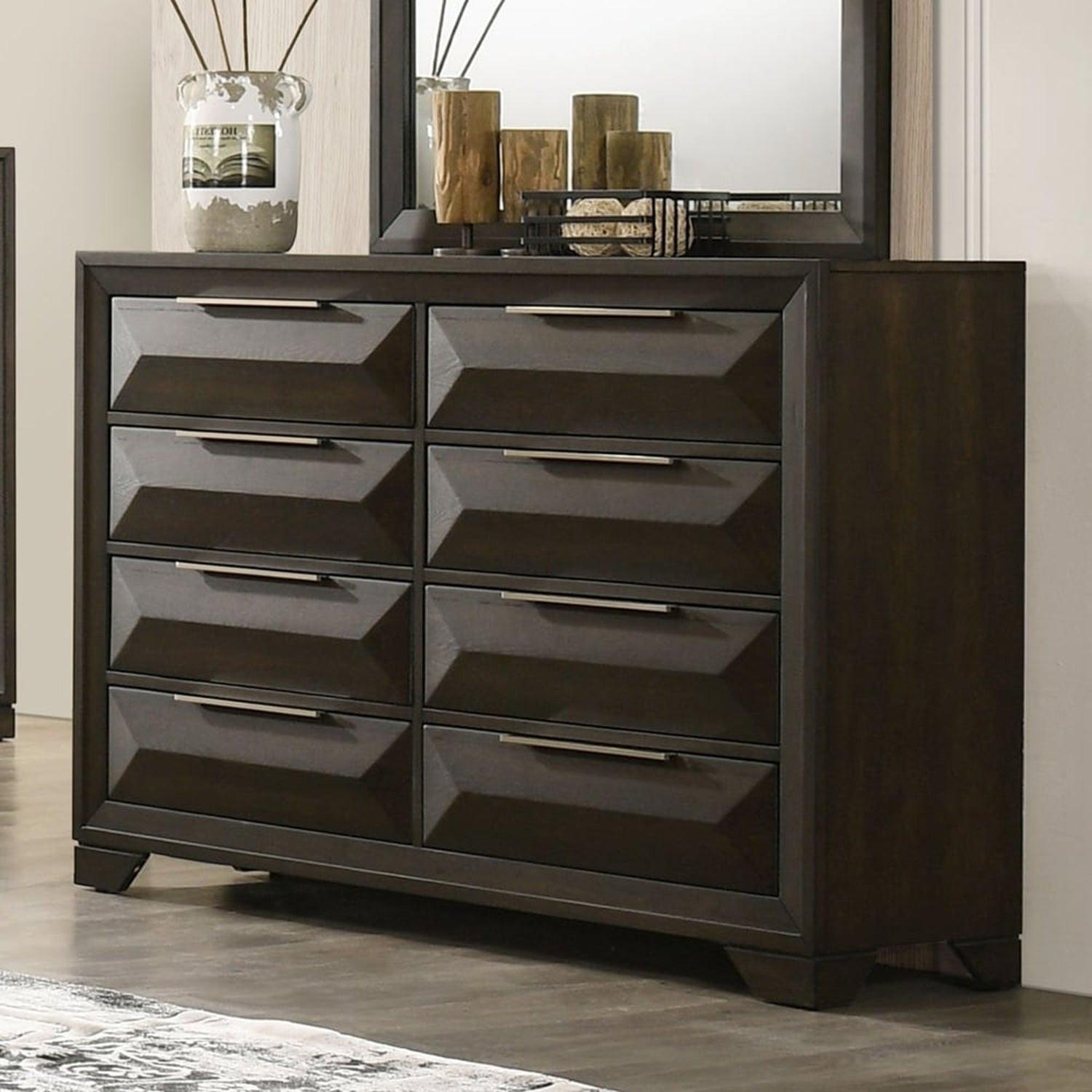 Transitional 8-Drawer Dresser in Espresso for Bedroom Storage.