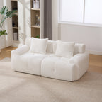 73' Modern Modular Sectional Sofa Loveseat, 2 Seater Tufted Comfy Cloud Tufted Floor Convertible Couch with 2 Pillows, Boneless Conversion Sofa for Living Room,Office, Apartment,Guestroom, Ivory