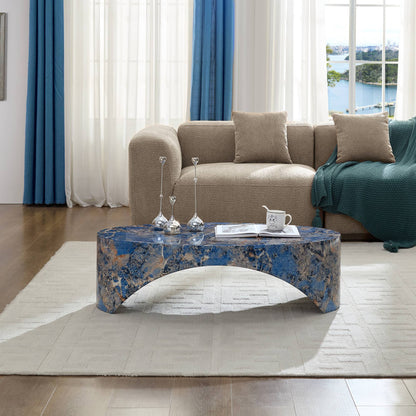 The oval natural marble coffee table side table in the living room,blue