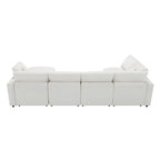 Back view of 130' Modular Sofa Bed - Convertible 6 Seat Sectional in white chenille, showcasing its modular design and plush cushions.