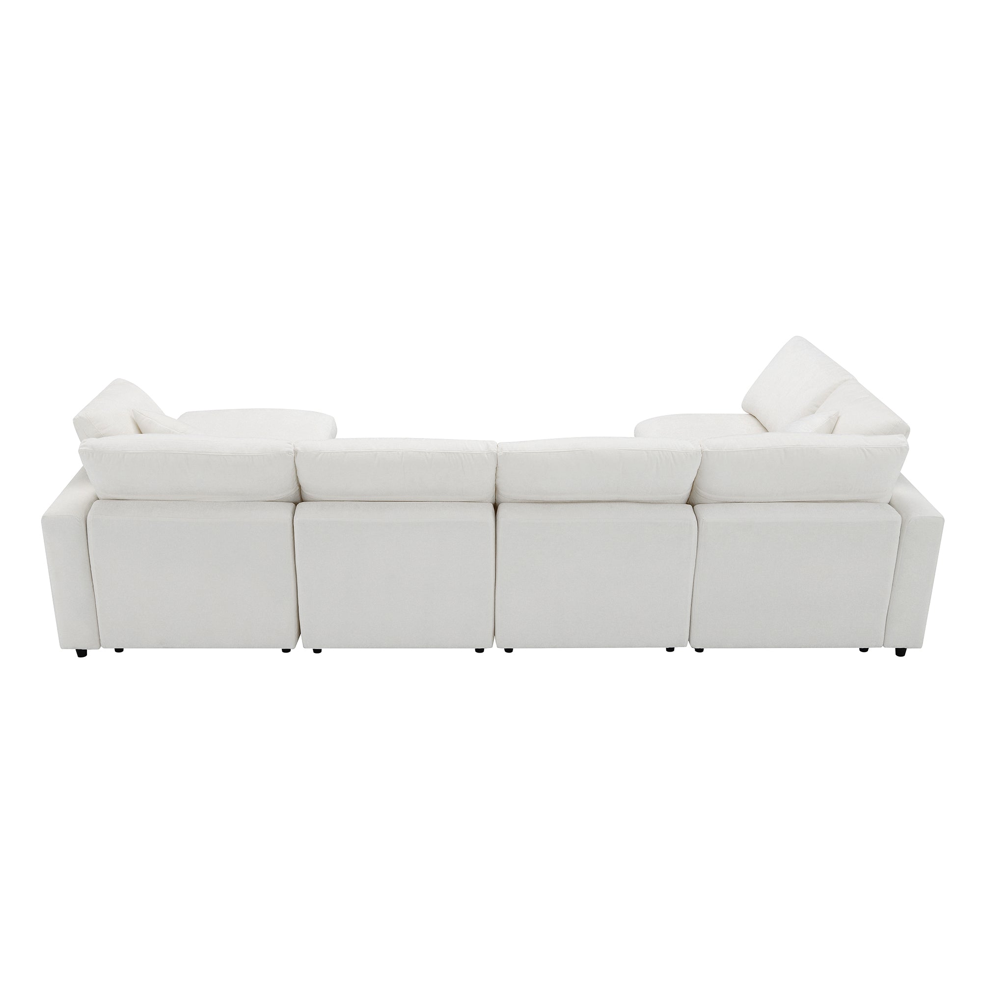 Back view of 130' Modular Sofa Bed - Convertible 6 Seat Sectional in white chenille, showcasing its modular design and plush cushions.