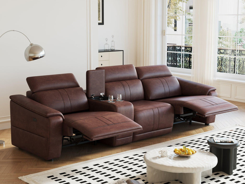 4-Piece Modular Leather Sofa Set with Cup Holders.