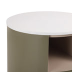 Modern Round Nightstand with Storage Drawer & Shelf.