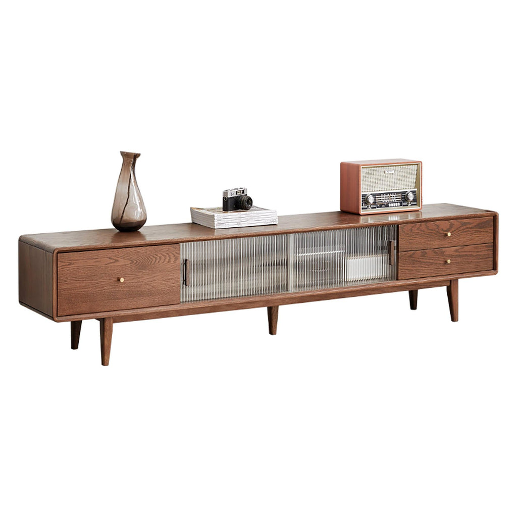 Solid Red Oak TV Cabinet with Glass Doors and Storage.