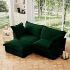 Green Corduroy 2-Seater L-Shaped Sectional with Convertible Ottoman