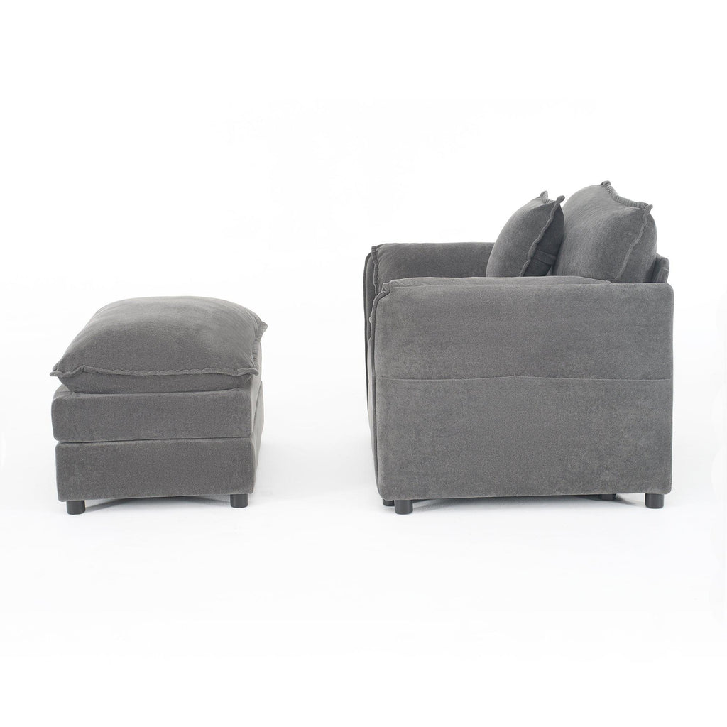 Chenille Recliner Chair with Movable Ottoman for Comfort.