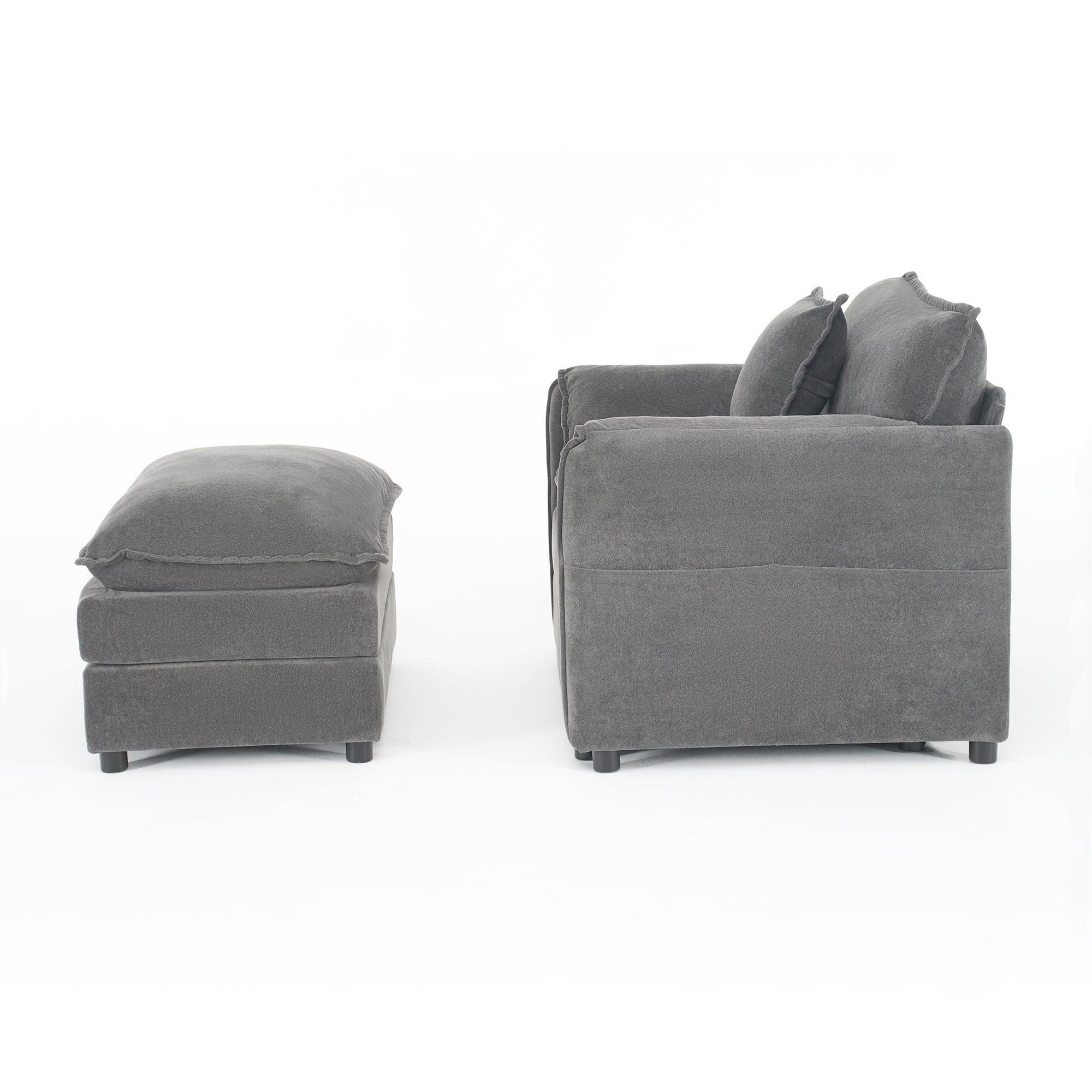 Chenille Recliner Chair with Movable Ottoman for Comfort.