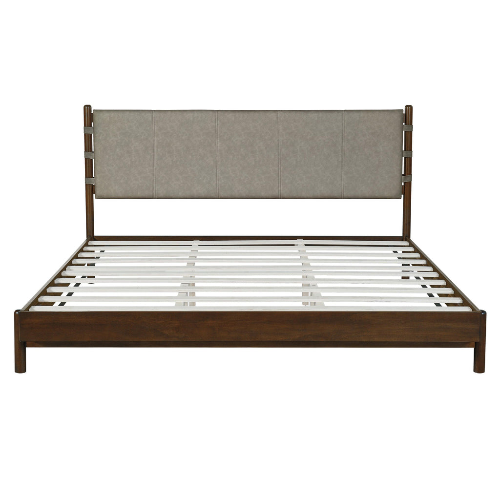 King Bed Frame with Headboard - Rubber Wood Platform Design.