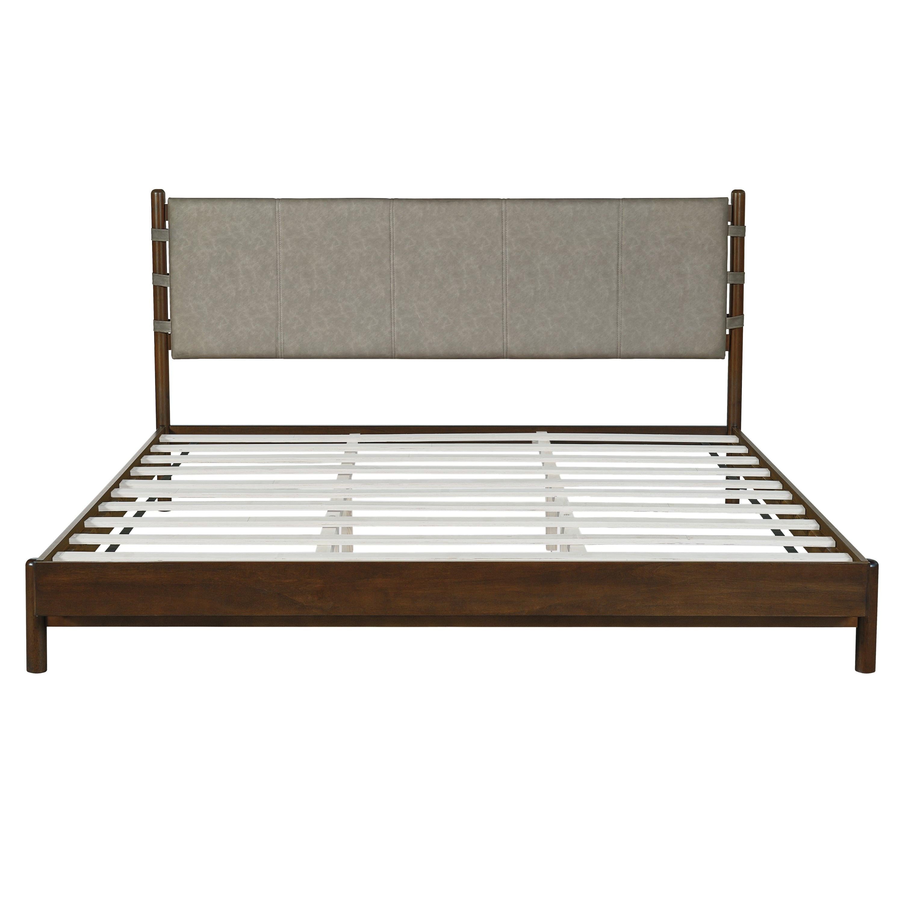 King Bed Frame with Headboard - Rubber Wood Platform Design.