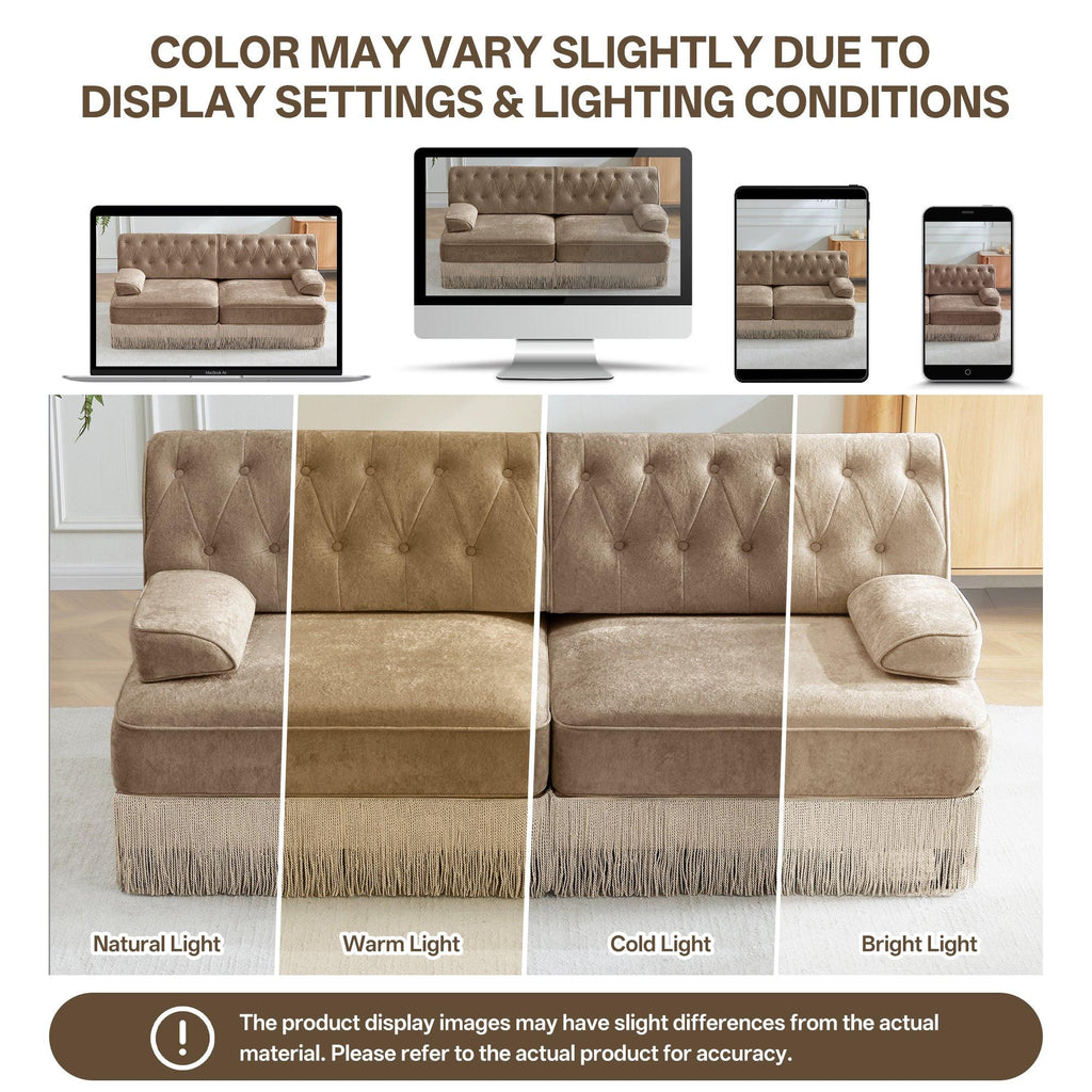3-Seater Pet-friendly Velvet Sofa with Tassel Fringe Skirt.
