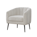 Modern Upholstered Chenille Vanity Barrel Accent Chair with Metal Legs, Channel Tufted Lounge Chair, Ivory