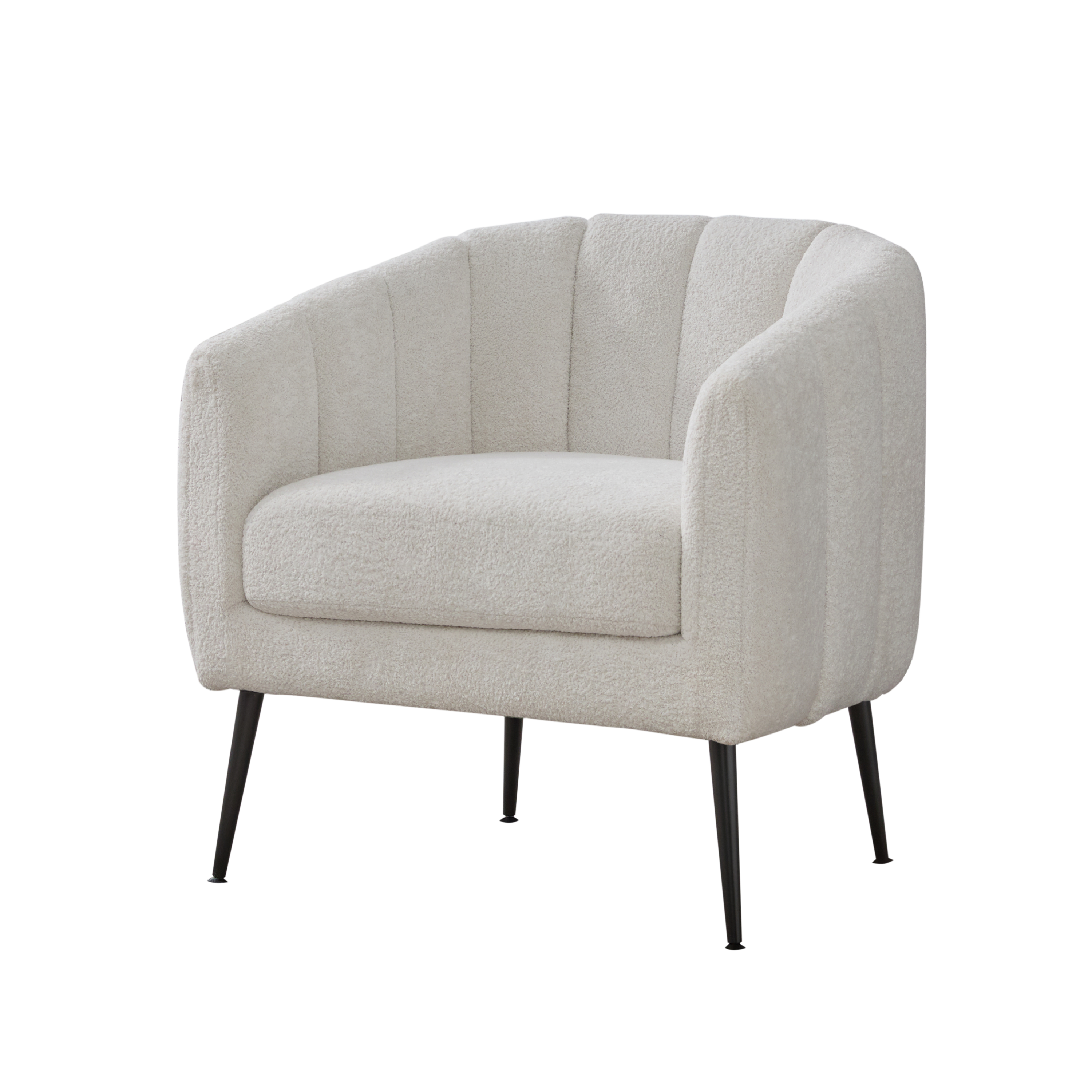 Modern Upholstered Chenille Vanity Barrel Accent Chair with Metal Legs, Channel Tufted Lounge Chair, Ivory