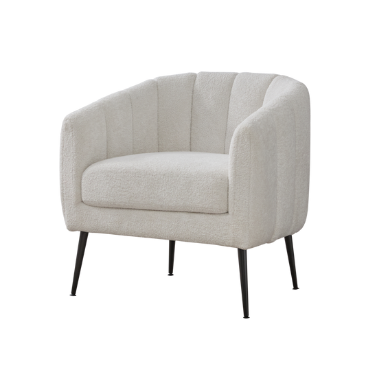 Modern Upholstered Chenille Vanity Barrel Accent Chair with Metal Legs, Channel Tufted Lounge Chair, Ivory