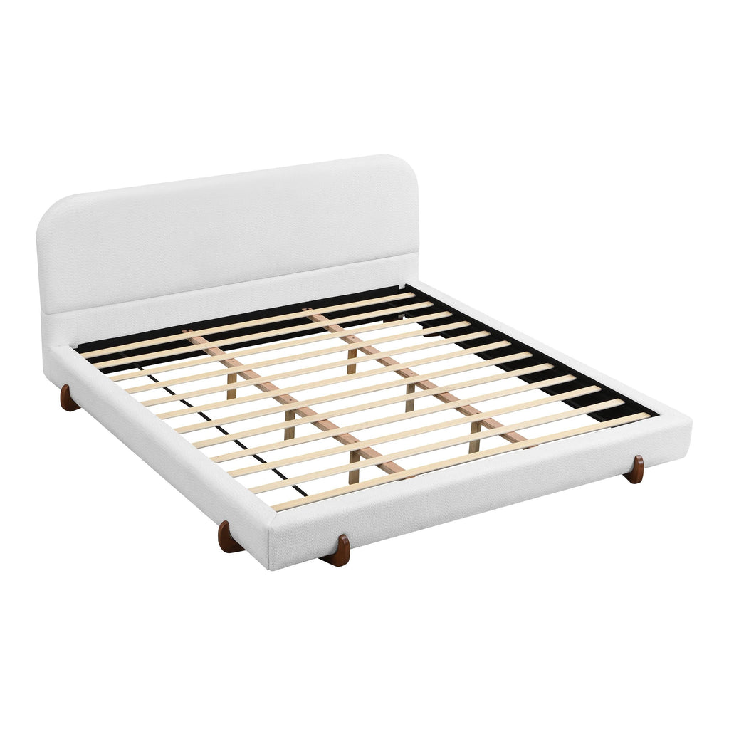 King Size Fabric Upholstered Bed Frame with Rubber Wood Legs.