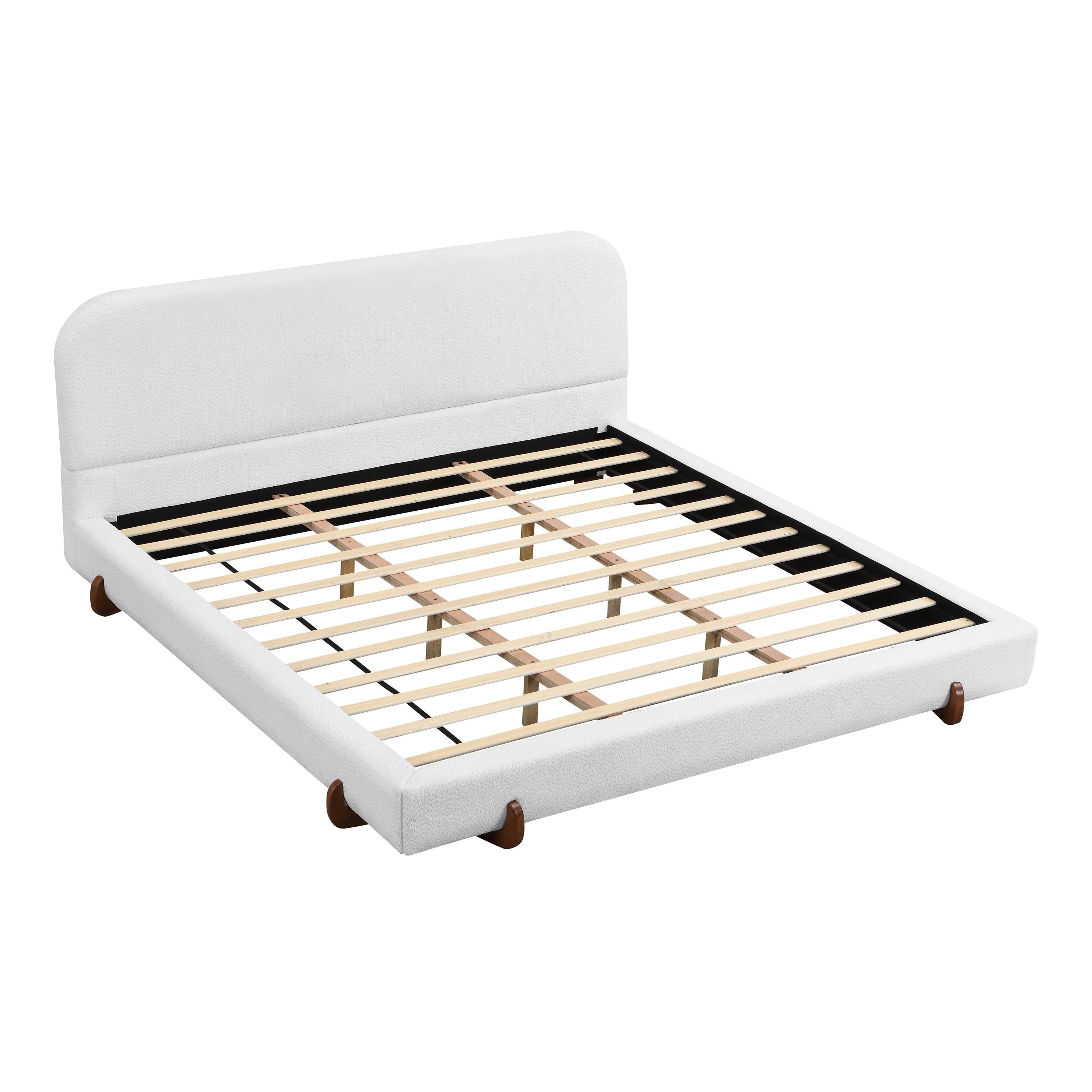 King Size Fabric Upholstered Bed Frame with Rubber Wood Legs.