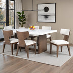 Contemporary Dining Chairs - Brown 2pc Set arranged in a modern dining room with a white table and neutral decor.