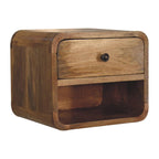 Solid Wood Mini Oak-ish Floating Open Bedside, 1-Drawer.