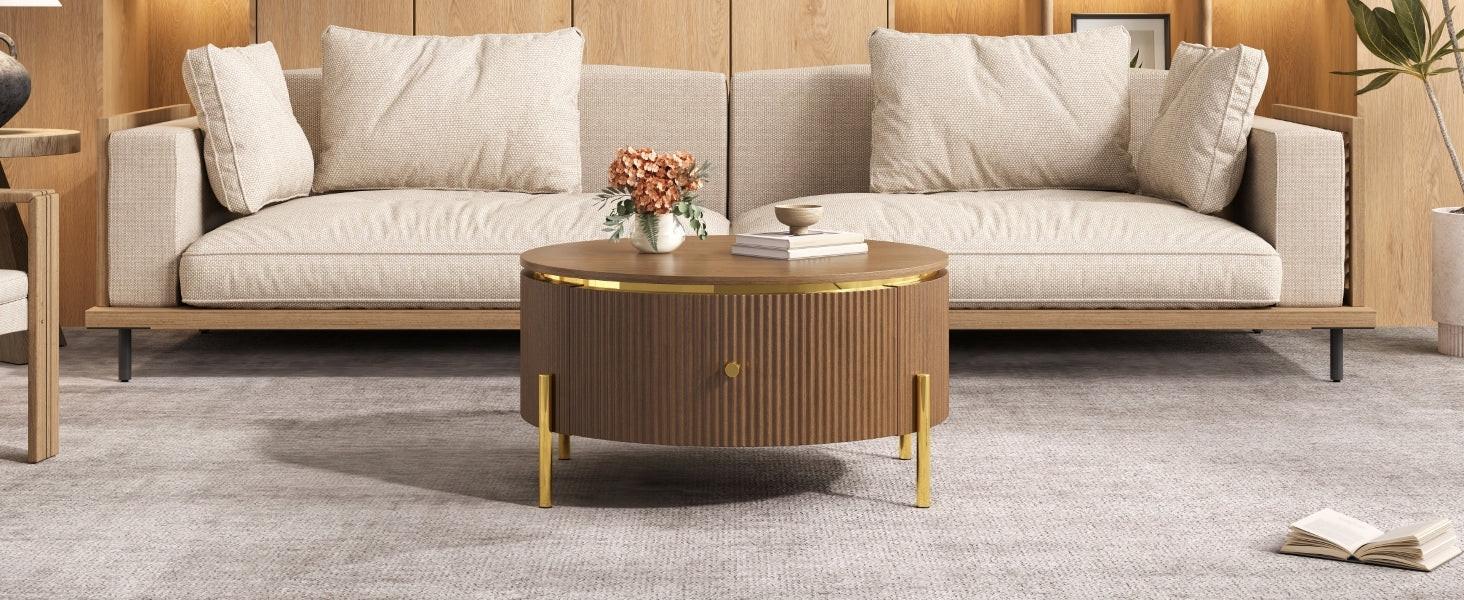Modern Round Coffee Table with Storage Drawers.