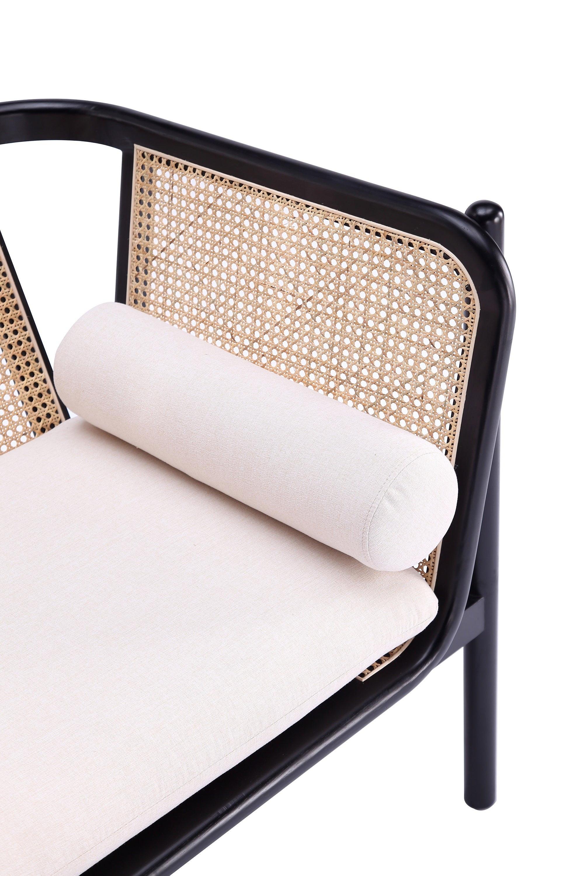Versailles Cane Wood Accent Armchair in Cream.