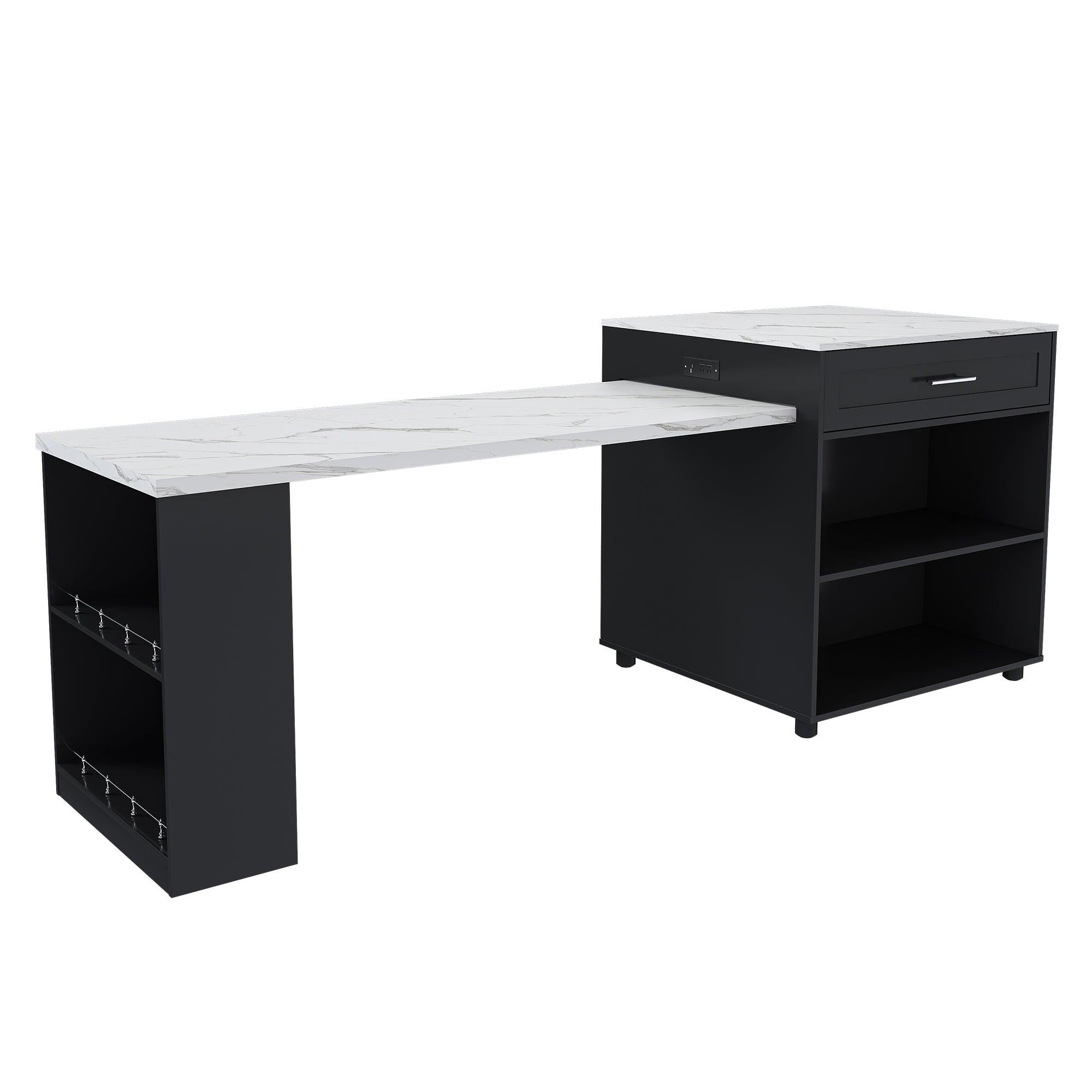 Expandable Kitchen Island with Power Outlet & Storage.