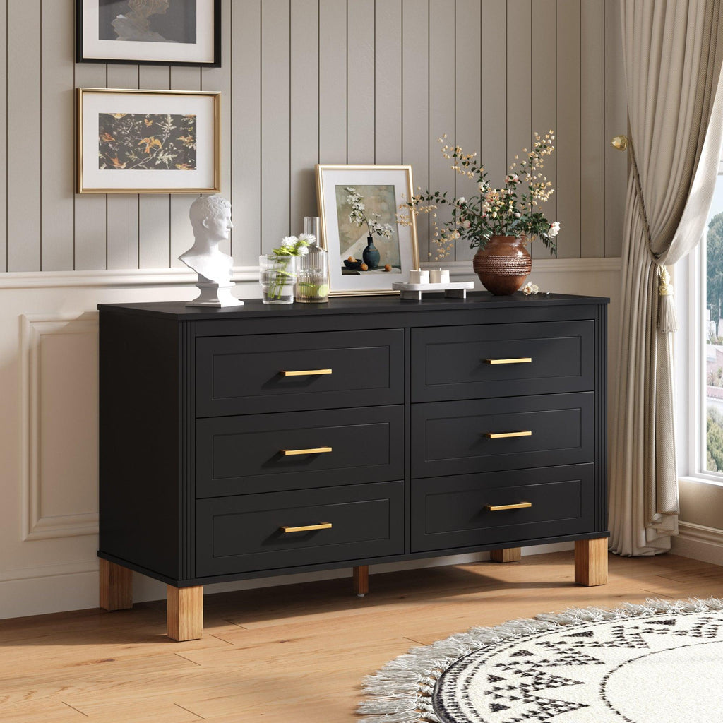 Modern 6-Drawer Dresser with Metal Handles.