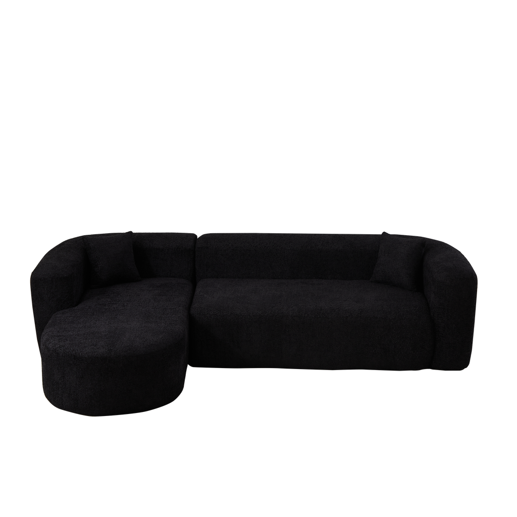 Modular Sectional Sofa with Curved Back & Chenille Fabric.
