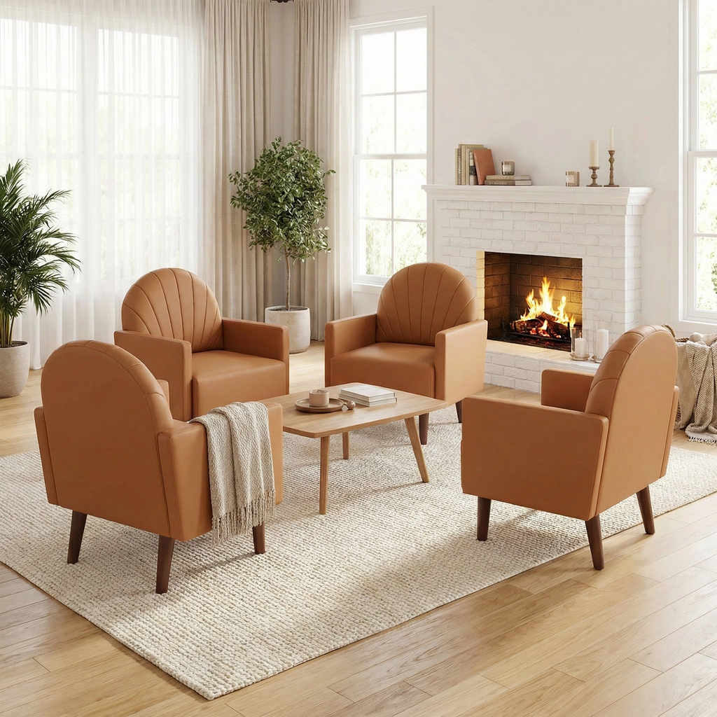 Shell-Shaped Armchair with PU Leather Upholstery.