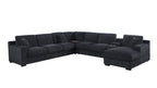 Celine sectional sofa in dark gray with chaise, cupholders, and USB ports. Modular configuration with soft fabric and deep seating.