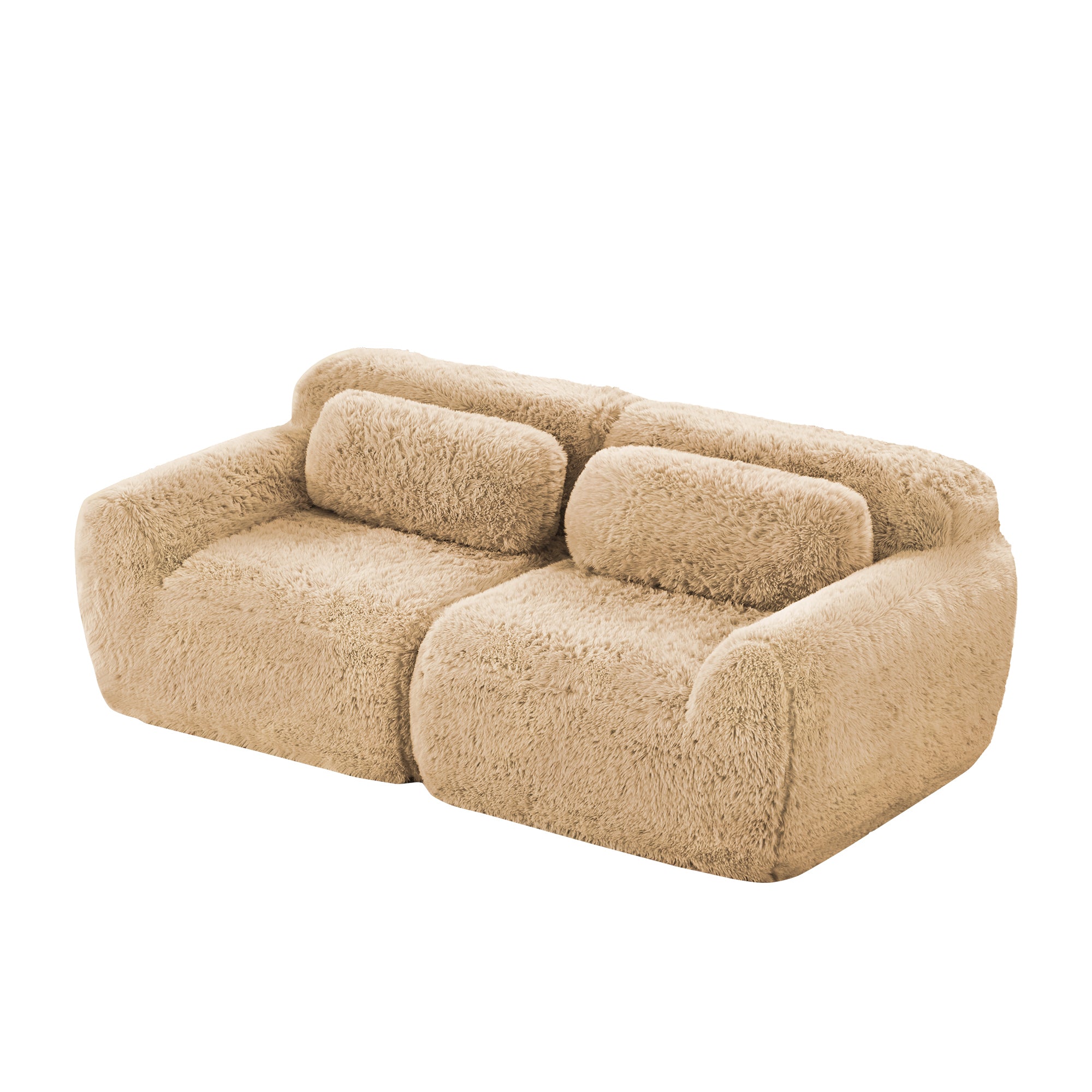 Plush fabric 2-seater modular sofa in light khaki with ergonomic design. Ready-to-use and perfect for cozy home interiors.