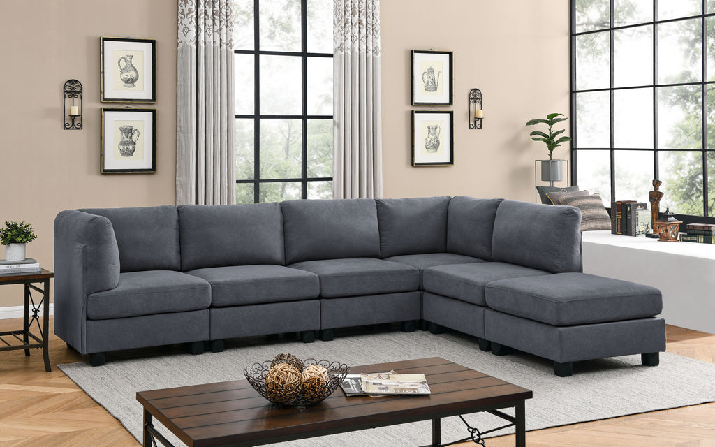 120-Inch Dark Gray Polyester Modular Sectional Sofa with 6 Seats