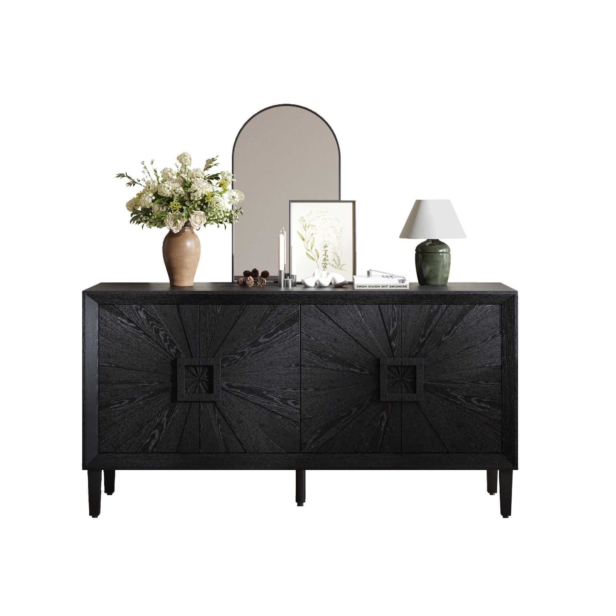 Black Farmhouse Credenza with Sunburst Door Design.