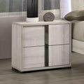 Contemporary Nightstand with Drawers in White Wash Finish.