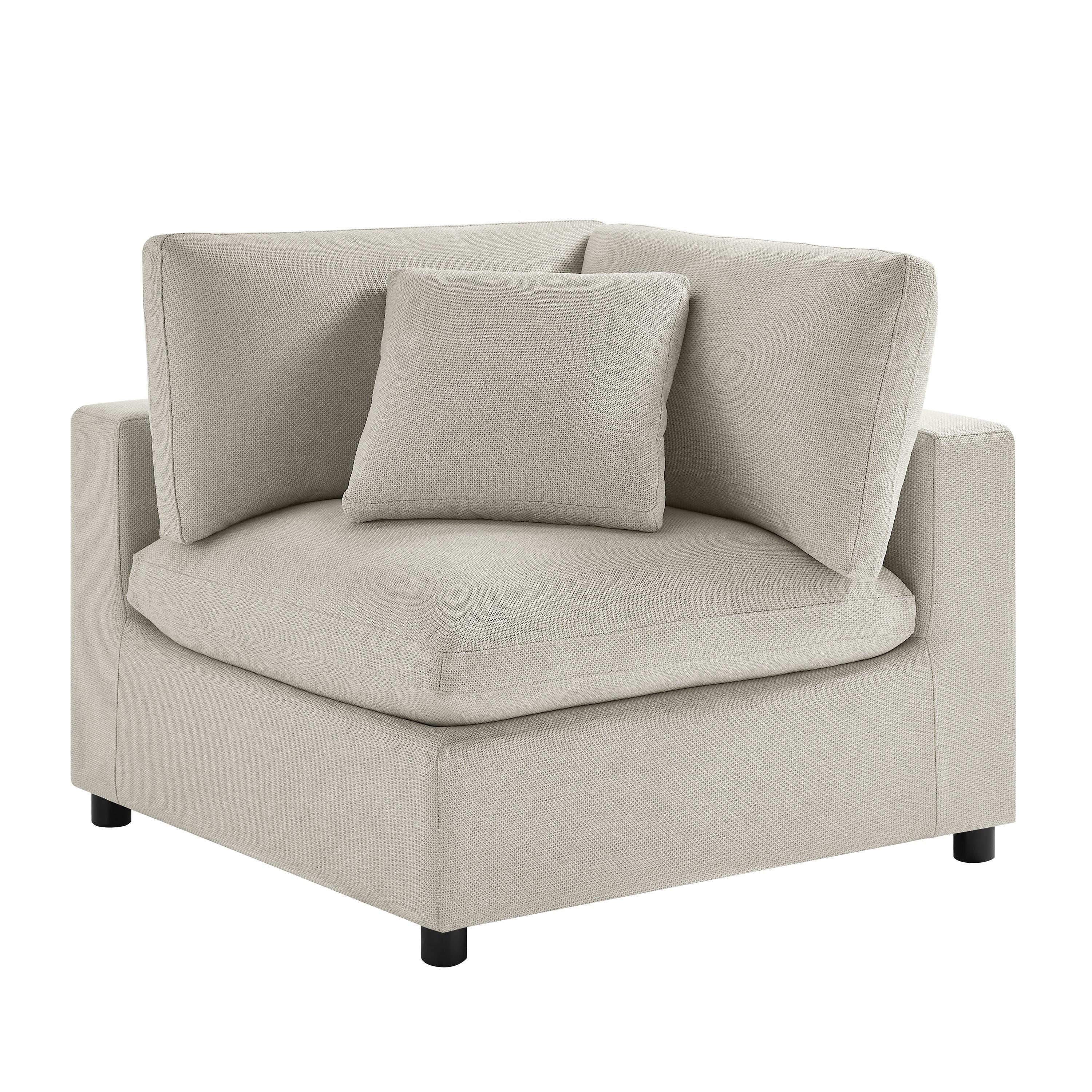 Cassandra Modular 5-Piece Sectional in Beige with Polyester Upholstery and Solid Wood Legs.
