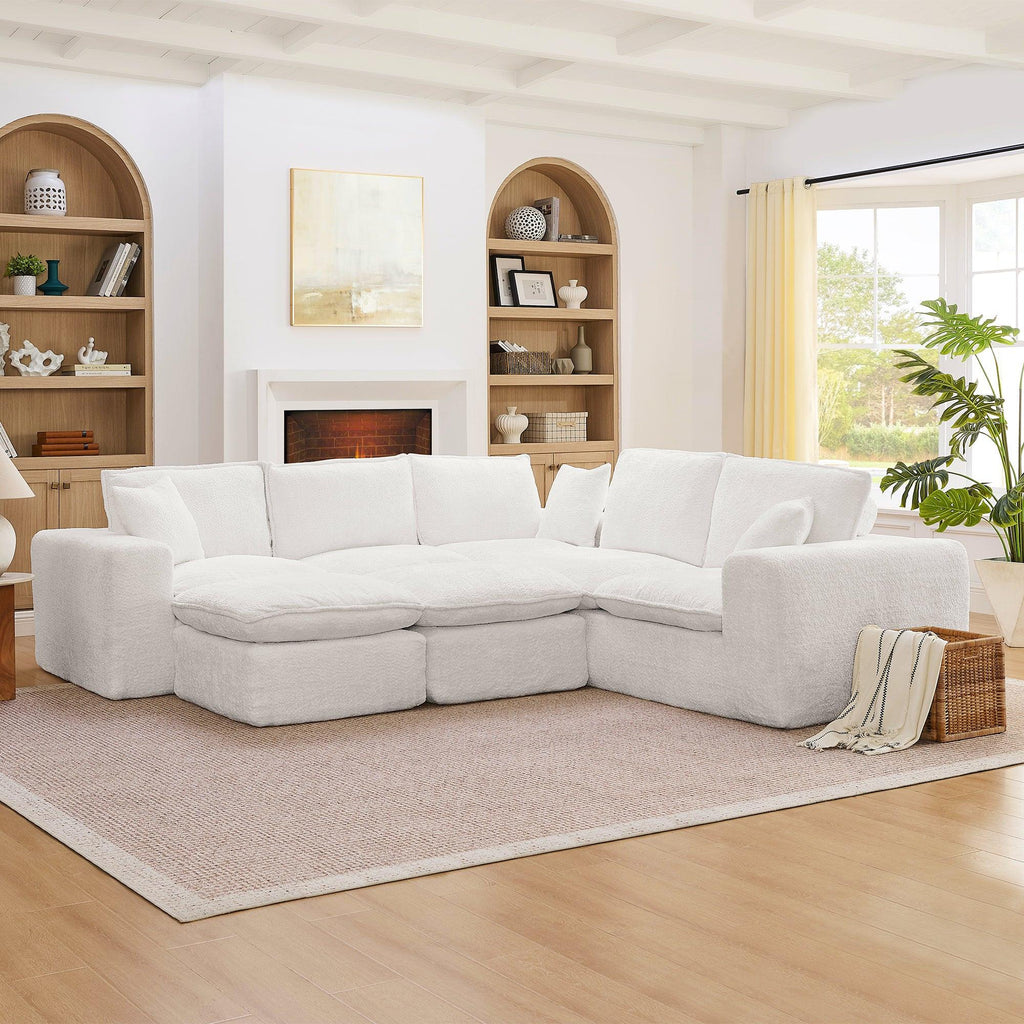 107'' Modern Boucle Sectional Sofa with Moveable Ottomans.