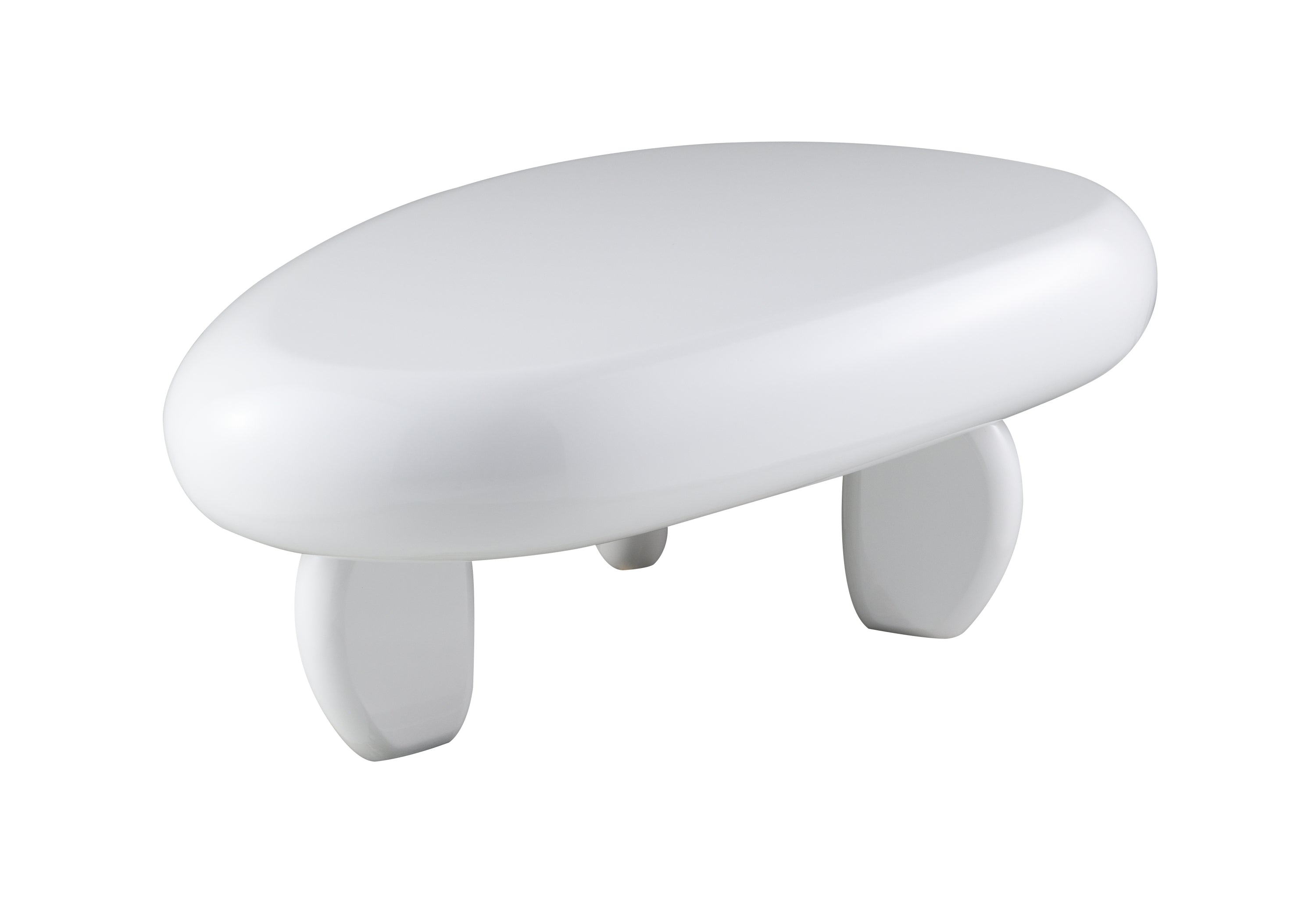 Modern Wylie Gloss White Coffee Table with high gloss finish and sculptural design, ideal for minimalist or contemporary living rooms.