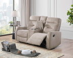 Paterson 69-Inch Beige Microsuede Reclining Loveseat with Console