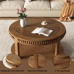 31.5 Inch Round Solid Wood Coffee Table & Sofa Table - Two-Tier Thickened Top, Sturdy Legs, Circle Table for Living Room (Walnut)
