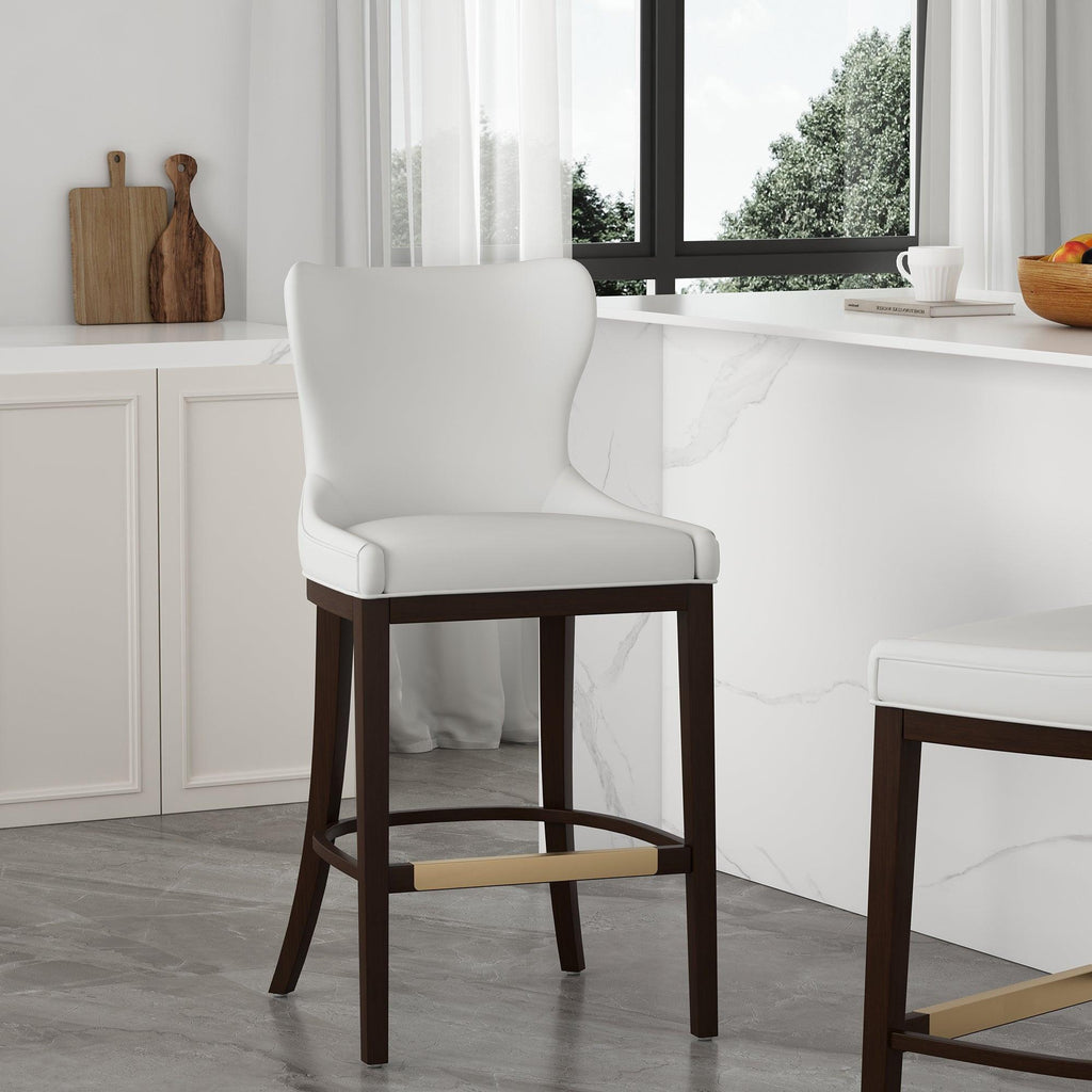 Blair Wood Upholstered Barstool in White.