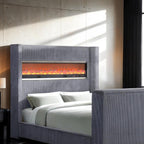 Contemporary Gray King Size Bed with TV Lift Footboard.