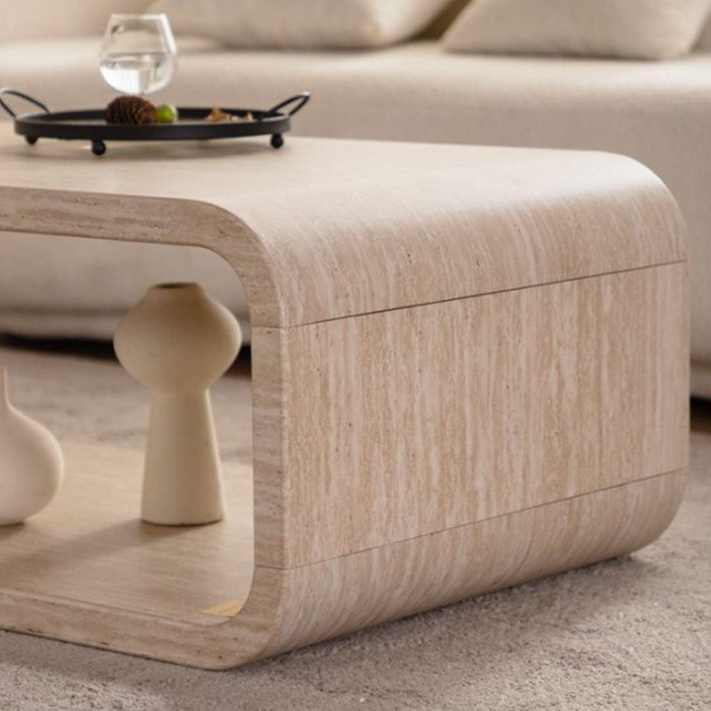 Modern Light Wood Coffee Table with Open Storage.